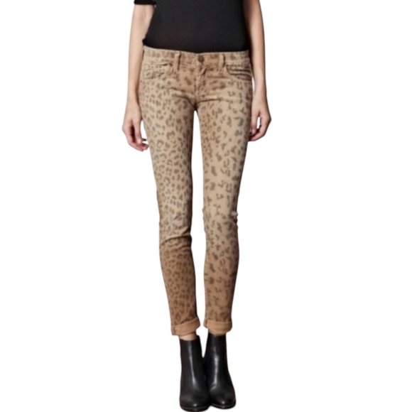 Current Elliott 24 The Stiletto Skinny Ankle Jean Camel Animal Print Mob Wife - Picture 1 of 13